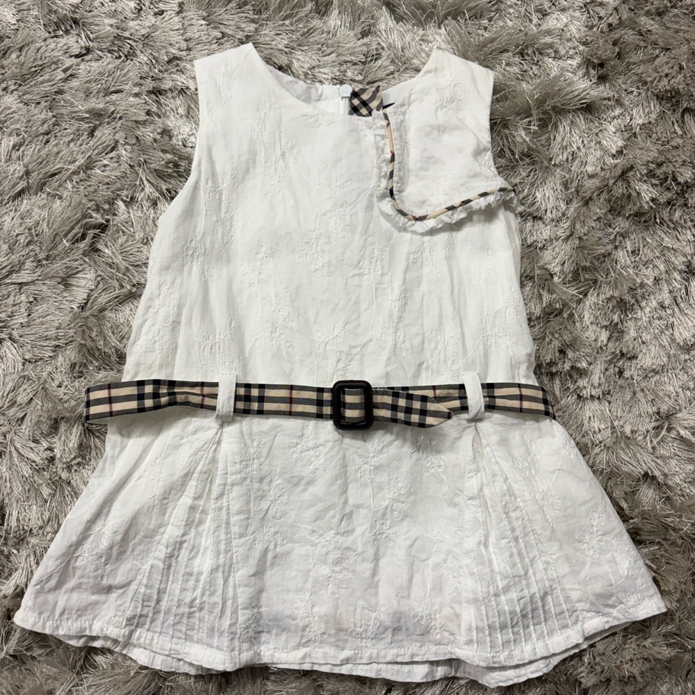 Burberry White Eyelet Dress with Signature Check Belt